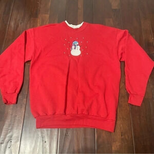 Top Stitch By Morning Sun Double Collar Red Snowman Sweatshirt Crewneck XL